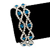 Two Row Clear/ Turquoise Coloured Swarovski Crystal Bracelet - 17cm Length (7cm extension)