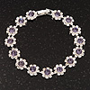 Light Purple/Clear Swarovski Crystal Floral Bracelet In Rhodium Plated Metal - 17cm Length