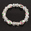 Floral White/Transparent Glass Bead & Crystal Ring Flex Bracelet - Up to 21cm Length