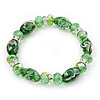 Floral Green Glass Bead & Crystal Ring Flex Bracelet - Up to 21cm Length