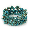 Turquoise Bead Coil Flex Bangle Bracelet (Semi-precious stone) - Adjustable