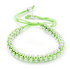Plaited Neon Lime Green Silk Cord With Silver Tone Bead Friendship Bracelet - Adjustable