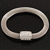 Unique Mesh Diamante Magnetic Bracelet In Silver Finish - 18cm Length