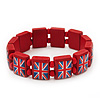 UK British Flag Union Jack Red Stretch Wooden Bracelet - up to 20cm length