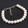 Classic Light Cream Glass Pearl Bracelet In Silver Plating - 15cm Length/ 5cm Extension
