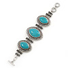 Vintage Turquoise Stone, Oval Filigree Bracelet With Toggle Clasp -18cm Length