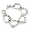 Polished Rhodium Plated Open Heart Bracelet With T-Bar Closure - 16cm Length (For Small Wrists)