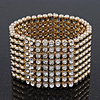Polished Gold Plated Bead Swarovski Crystal Flex Bracelet - 17cm Length