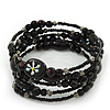 Vintage Style 'Daisy' Glass&Ceramic Bead Coil Flex Bracelet - Black