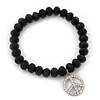 Black Glass Bead 'Peace' Flex Bracelet - 19cm Length