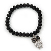 Black Glass Bead 'Owl' Flex Bracelet - 19cm Length