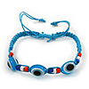 Evil Eye Acrylic Bead Protection Friendship Cord Bracelet In Light Blue - Adjustable