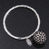 Unique Hammered Crystal Ball Bangle In Silver Plating - 18cm Length