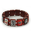 Brown Wood 'Heart, Rock, Peace & Skull' Flex Bracelet - up to 20cm Length