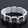 White/Black  Wood Flex 'Skull & Crossbones' Bracelet - up to 20cm Length