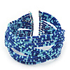 Boho Royal/ Light Blue Glass Bead Plaited Flex Cuff Bracelet - Adjustable