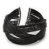 Boho Black Glass Bead Plaited Flex Cuff Bracelet - Adjustable