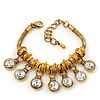 Vintage Gold Plated Chunky Crystal Bead Charm Bracelet - 17cm Length/ 4cm Extension