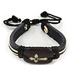 Unisex Dark Brown Leather 'Cross' Friendship Bracelet - Adjustable
