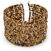 Boho Brown/Gold/Beige Glass Bead Cuff Bracelet - Adjustable (To All Sizes)