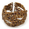 Boho Brown/Gold Glass Bead Plaited Flex Cuff Bracelet - Adjustable