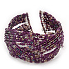 Boho Purple/Silver Glass Bead Plaited Flex Cuff Bracelet - Adjustable