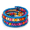 Teen's Light Blue Glass/ Multicoloured Wood Bead Multistrand Flex Bracelet - Adjustable