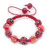 Deep Pink Acrylic/Diamante Bead Children/Girls/ Petites Teen Bracelet On Pink String - Adjustable