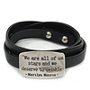 Black Leather 'We are all of us stars and we deserve to twinkle' Inscription by Marilyn Monroe Wrap Bracelet (Silver Tone) - Adjustable