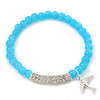 Light Blue Glass Bead Stretch Bracelet with Swarovski Crystal Detailing and Silver Swallow Charm - 5mm - Up to 20cm Length