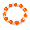 Orange/ Transparent Round Glass Bead Stretch Bracelet - up to 18cm Length