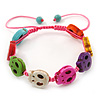 Unisex Multicoloured Plastic 'Skull' Friednship Bracelet On Silk String - Adjustable