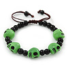 Green Acrylic Skull Bead Children/Girls/ Petites Teen Friendship Bracelet On Black String - (13cm to 16cm) Adjustable