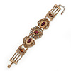Victorian Style Filigree, Cranberry, Topaz Coloured Bead Bracelet In Antique Gold Tone - 17cm Length/ 3cm Extension