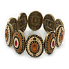 Vintage Inspired Enamel Oval Flex Bracelet In Bronze Tone (Magnolia, Light Brown) - 18cm Length