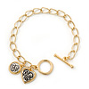 Gold Plated Oval Link With Angel Charm Bracelet With T-Bar Closure - 18cm Length