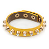 Crystal Studded Yellow Faux Leather Strap Bracelet (Gold Tone) - Adjustable up to 20cm