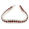 Clear/ Burgundy Red Austrian Crystal Bracelet In Rhodium Plated Metal - 17cm Length