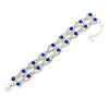 Two Row Clear/ Sapphire Blue Austrian Crystal Bracelet In Silver Tone Metal - 15cm L/ 5cm Ext