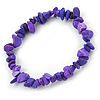 Violet Purple Semiprecious Nugget Stone Beads Flex Bracelet - 18cm L