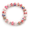 Pink Fimo Bead With Silver Tone Flex Bracelet - 18cm Length