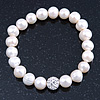 10mm Freshwater Pearl With Clear Crystal Disco Ball Bead Stretch Bracelet - 18cm L