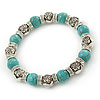 10mm Classic Turquoise Bead, Crystal Ring, Rose Flex Bracelet - 19cm L