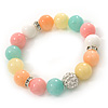 12mm Pastel Multicoloured Dyed Jade Semi-Precious Stone, Crystal Ball, Crystal Spacer Flex Bracelet - 18cm L