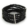 5 Strand Black Glass Bead Flex Bracelet With Crystal Bars - 20cm L