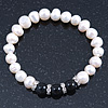 8mm - 9mm White Freshwater Pearl with Semi-Precious Black Agate Stone Stretch Bracelet - 18cm L