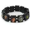 Black Bob Marley "One Love" Wooden Stretch Bracelet - up to 20cm length