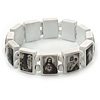 Stretch White/ Black  Wooden Saints Bracelet / Jesus Bracelet / All Saints Bracelet - Up to 20cm Length