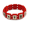 Red Wooden Playing Cards Stretch Icon Bracelet - 18cm L