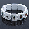 White Wooden Playing Cards Stretch Icon Bracelet - 19cm L